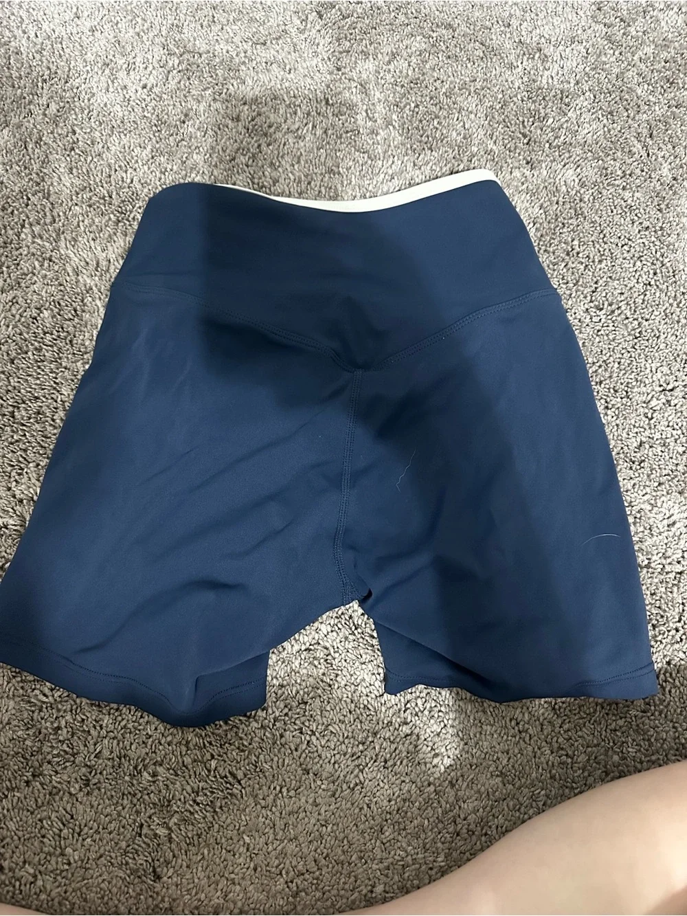 High-Rise Navy Women's Athletic Shorts with Contrast Trim